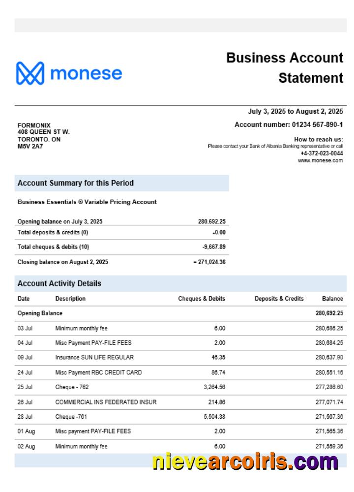 Monese bank business bank statement